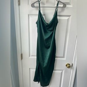Green satin strappy dress